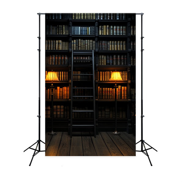 Library Backdrop Library Ladder Warm Lights Back to School Photo Backdrop UK CSH58-111
