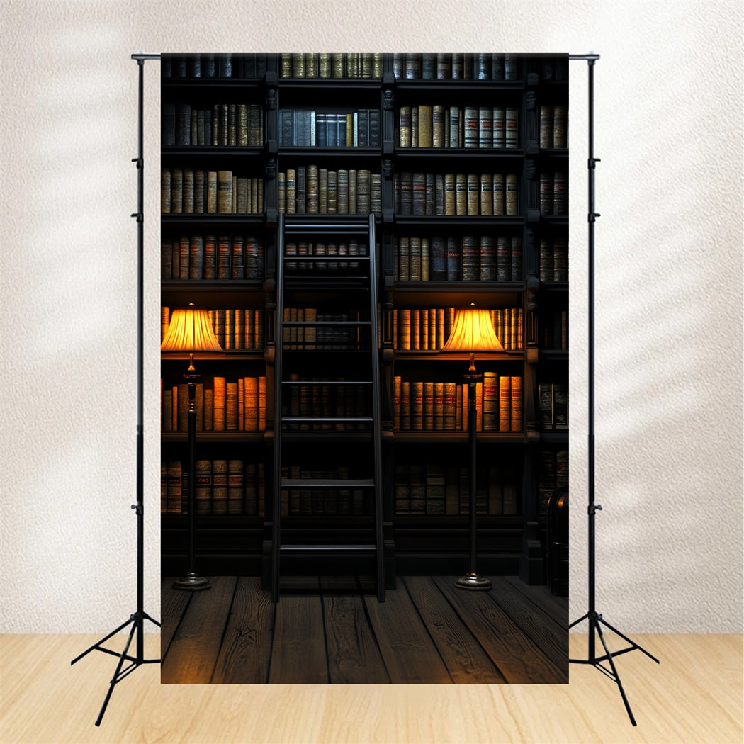 Library Backdrop Library Ladder Warm Lights Back to School Photo Backdrop UK CSH58-111