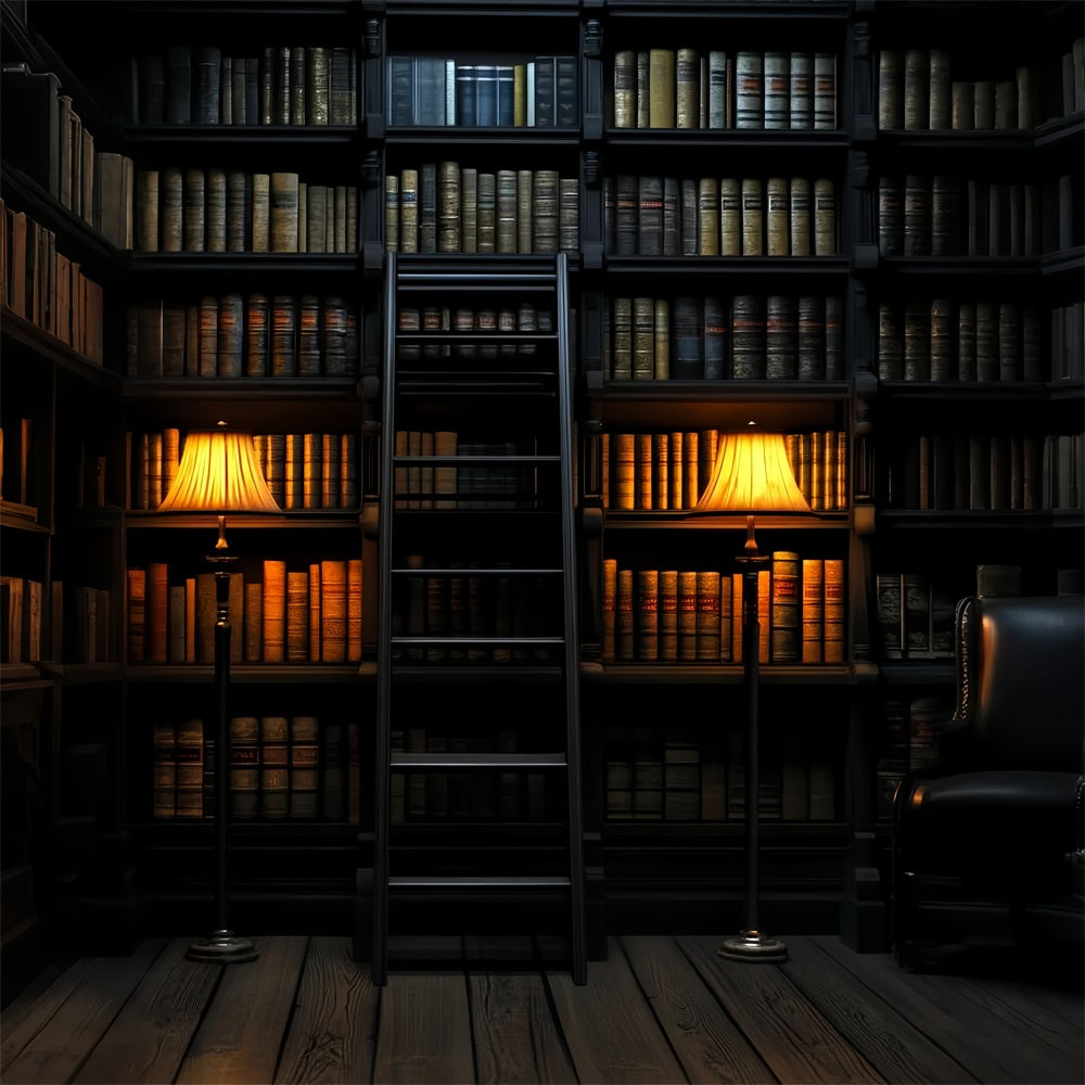 Library Backdrop Library Ladder Warm Lights Back to School Photo Backdrop UK CSH58-111