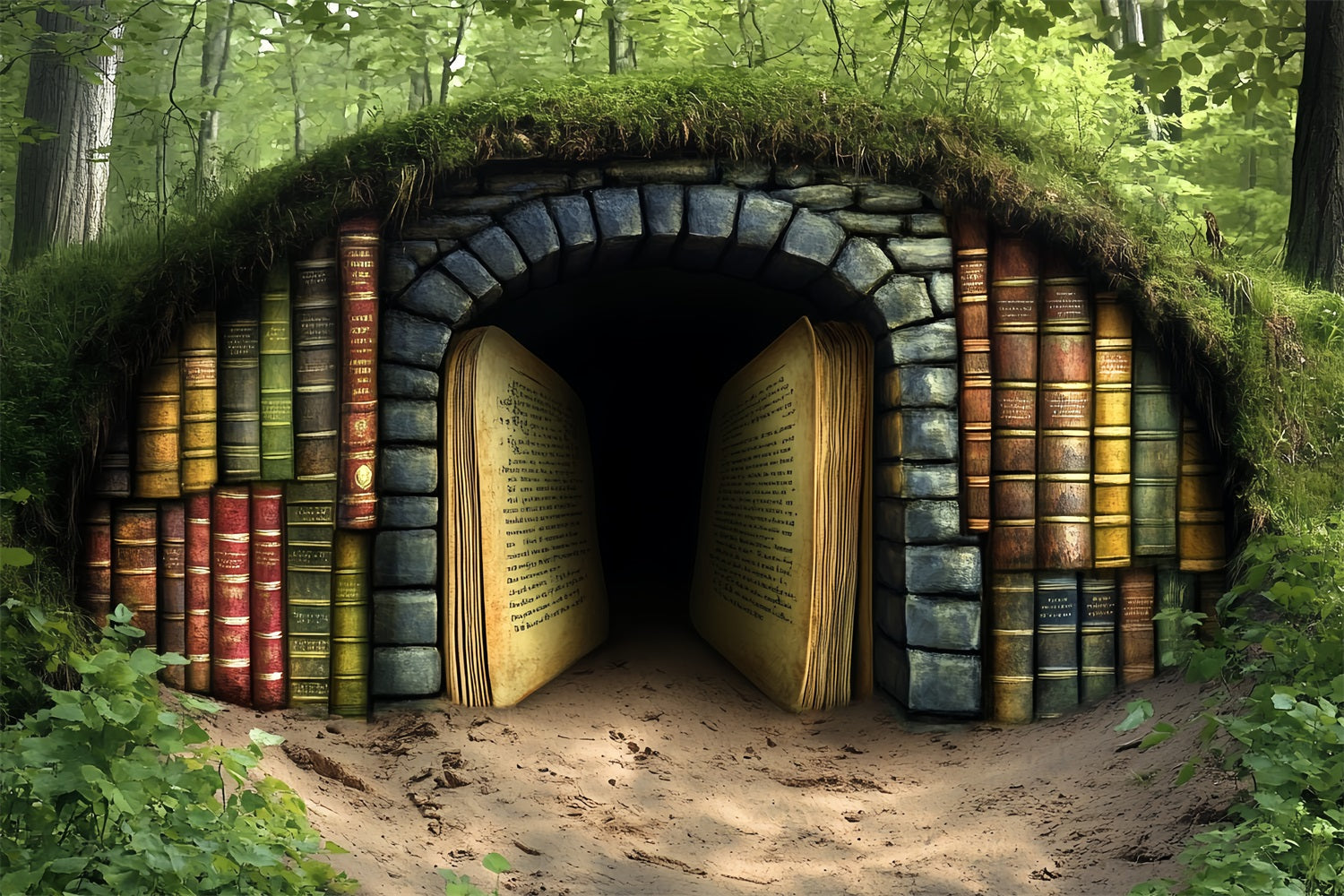 Book Backdrop Forest Tunnel Ancient Pages Back To School Backdrops UK CSH58-113