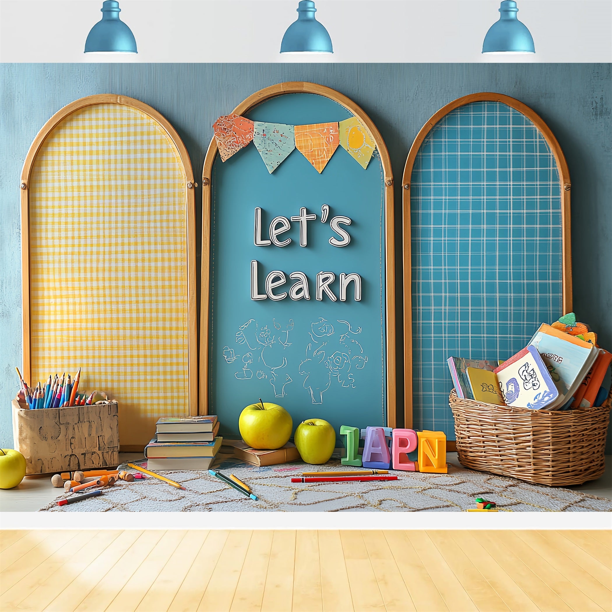 Book Backdrop Colorful Classroom Supplies Setup Back to School Backdrop UK CSH58-115