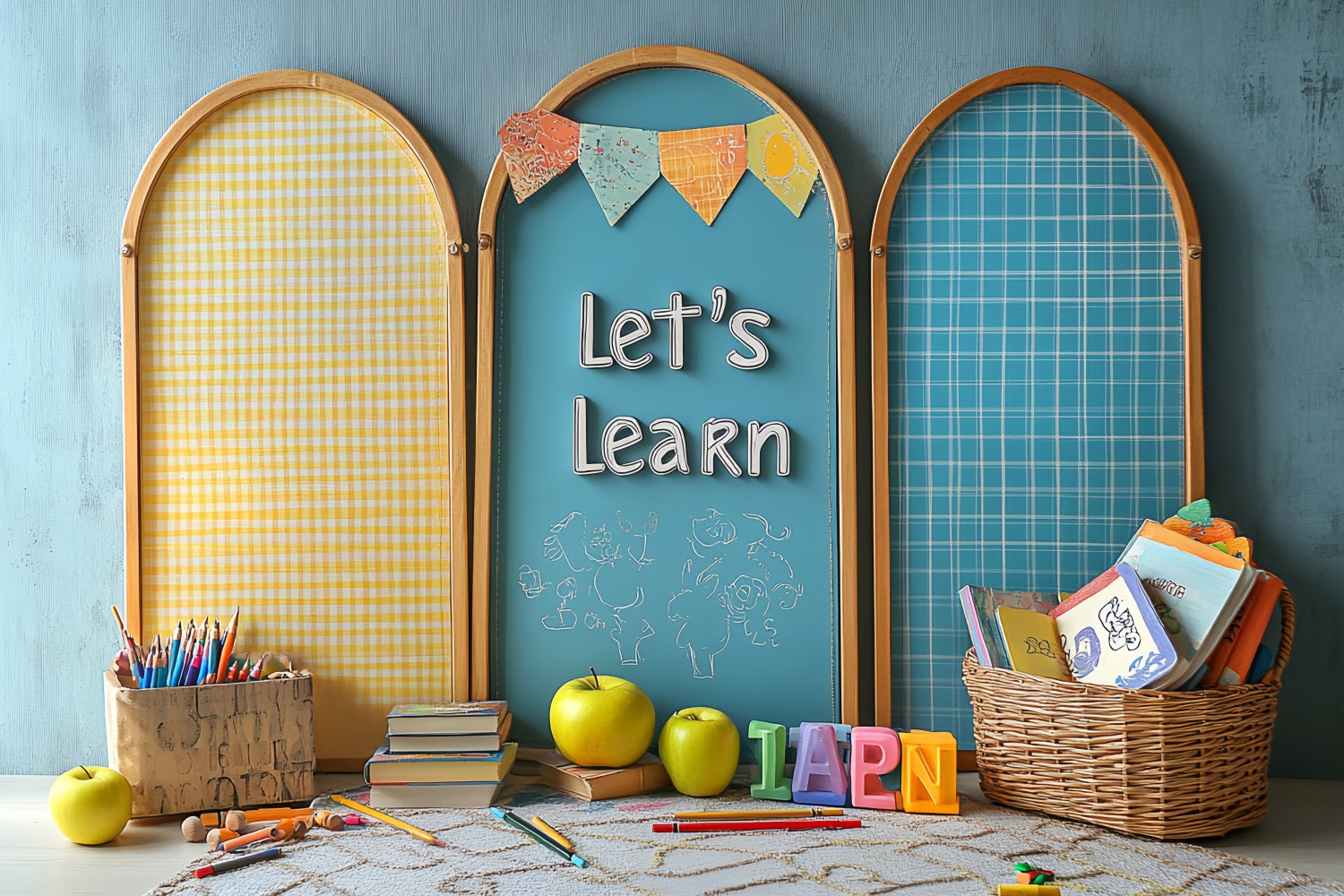 Book Backdrop Colorful Classroom Supplies Setup Back to School Backdrop UK CSH58-115