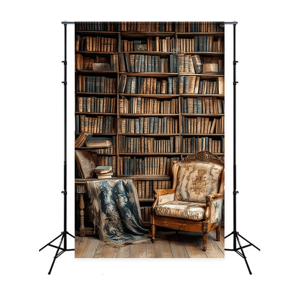 Bookshelf Backdrop Vintage Library Armchair Bookshelf School Photo Backdrops UK CSH58-119