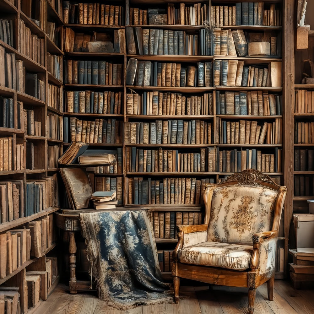 Bookshelf Backdrop Vintage Library Armchair Bookshelf School Photo Backdrops UK CSH58-119