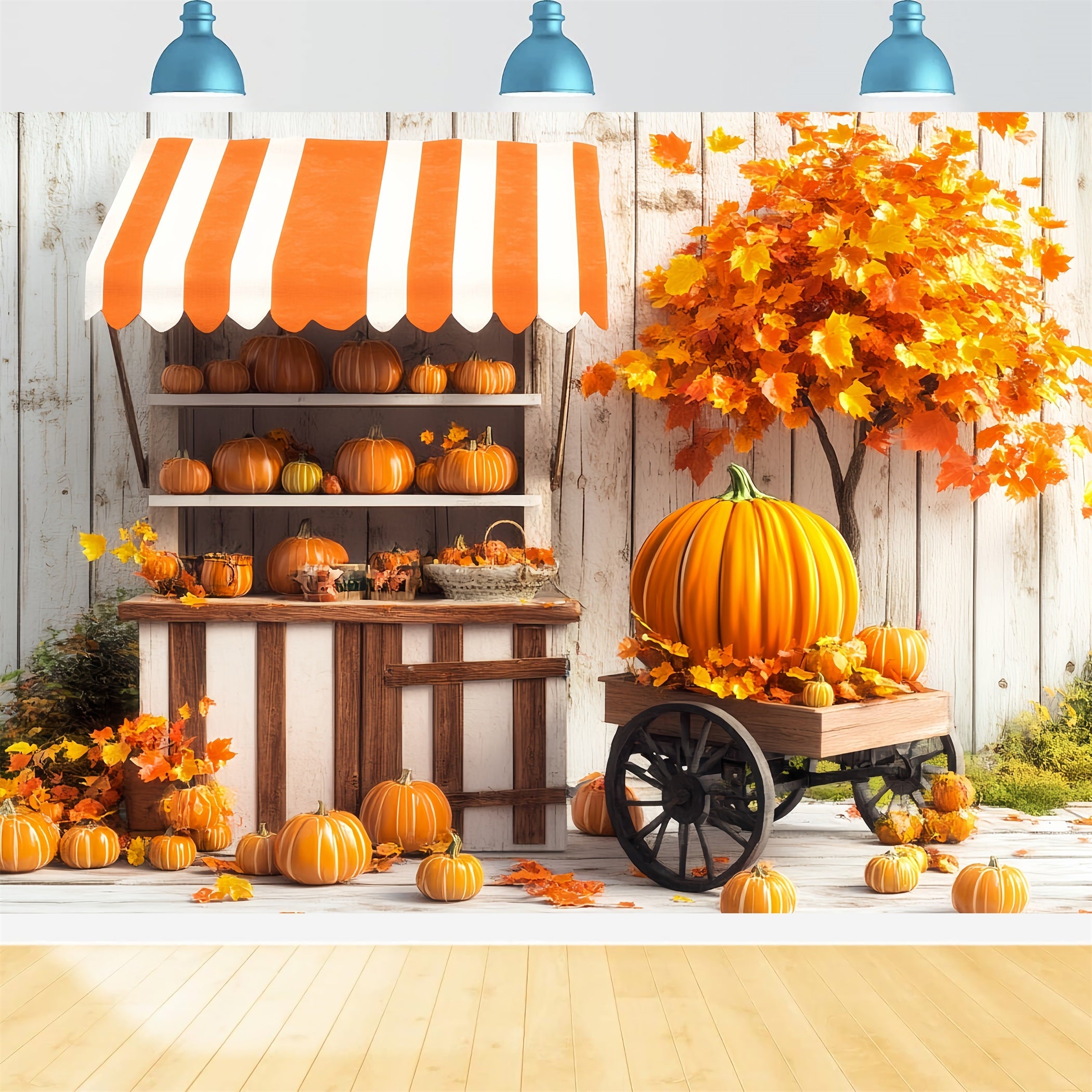 Thanksgiving Backdrop Pumpkin Cart Harvest Stand Thanksgiving Themed Backdrop UK CSH58-125