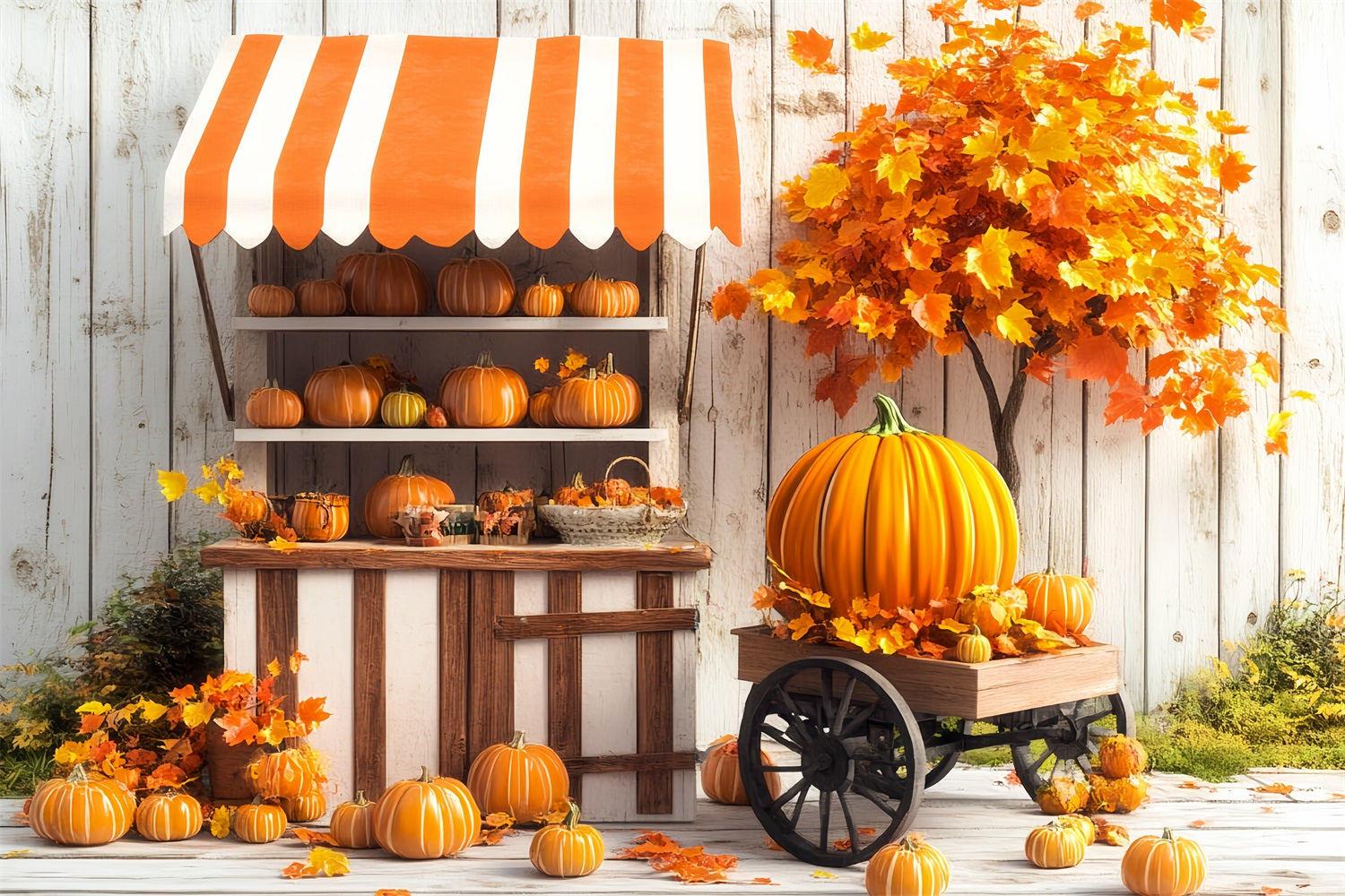 Thanksgiving Backdrop Pumpkin Cart Harvest Stand Thanksgiving Themed Backdrop UK CSH58-125