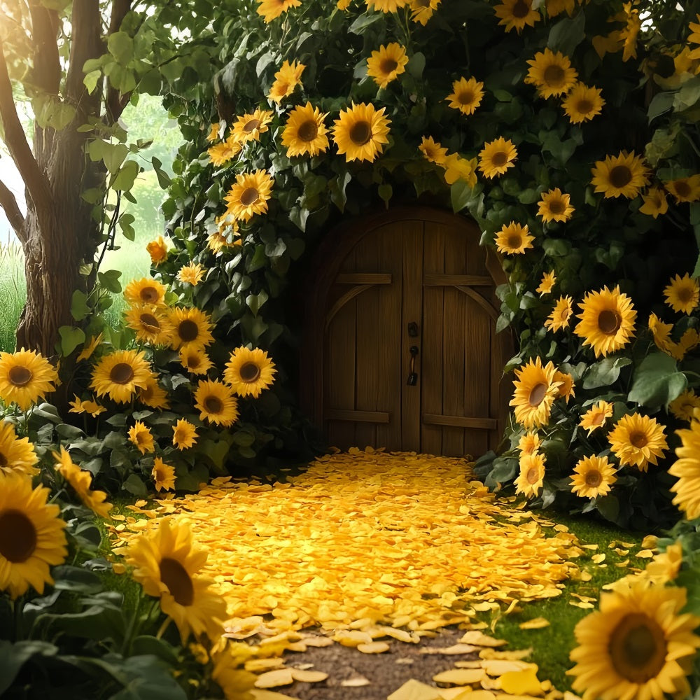 Sunflower Backdrop Cabin Doorway Petal Path Happy Thanksgiving Backdrop UK CSH58-130