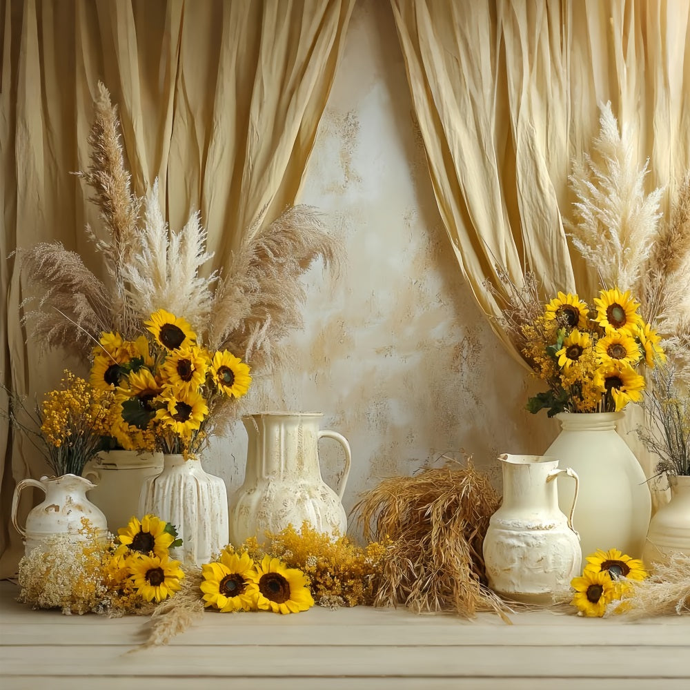 Sunflower Backdrop Boho Rustic Vase Arrangement Thanksgiving Day Backdrop UK CSH58-131