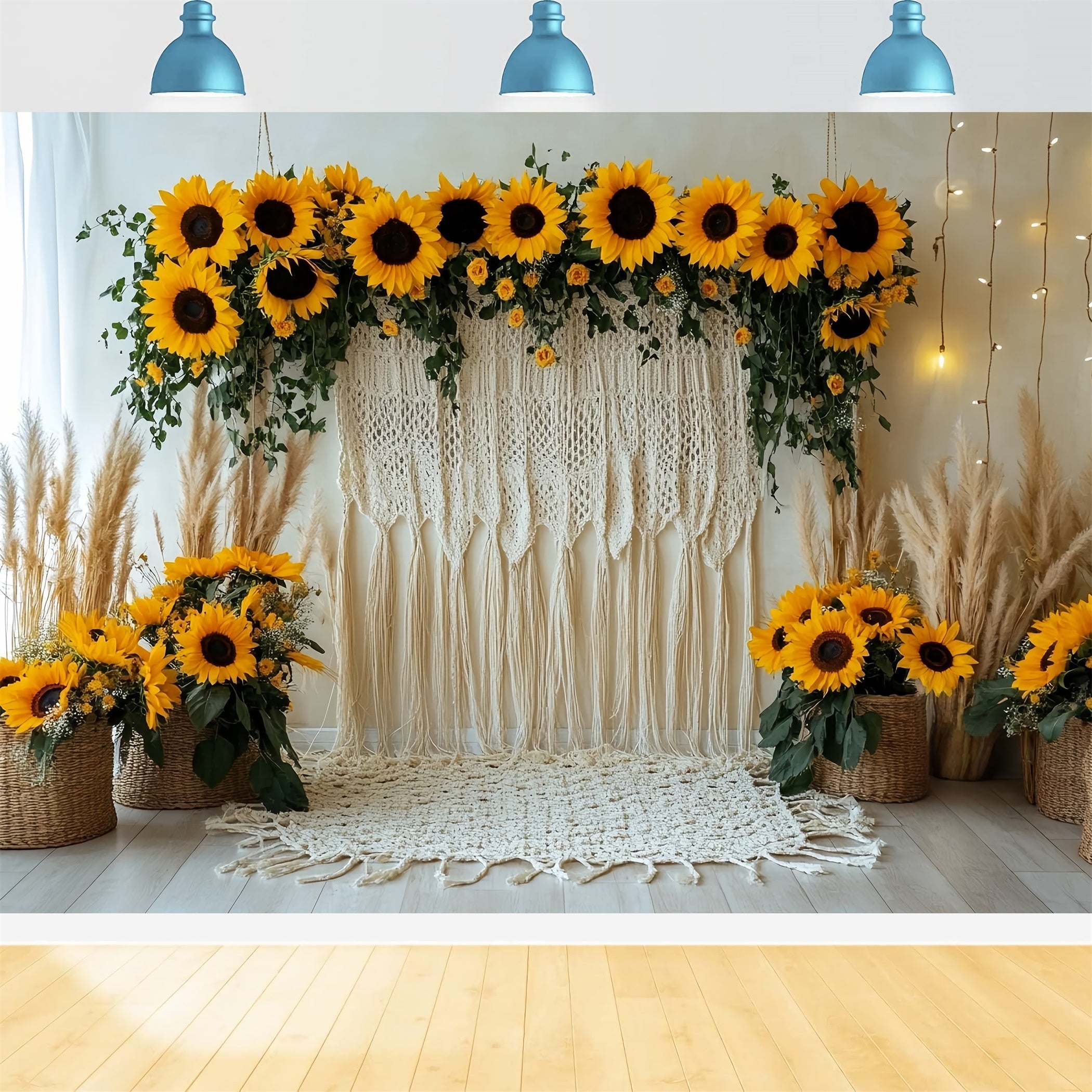 Thanksgiving Photo Backdrop Sunflower Macrame Rustic Decor Thanksgiving Backdrop UK CSH58-135