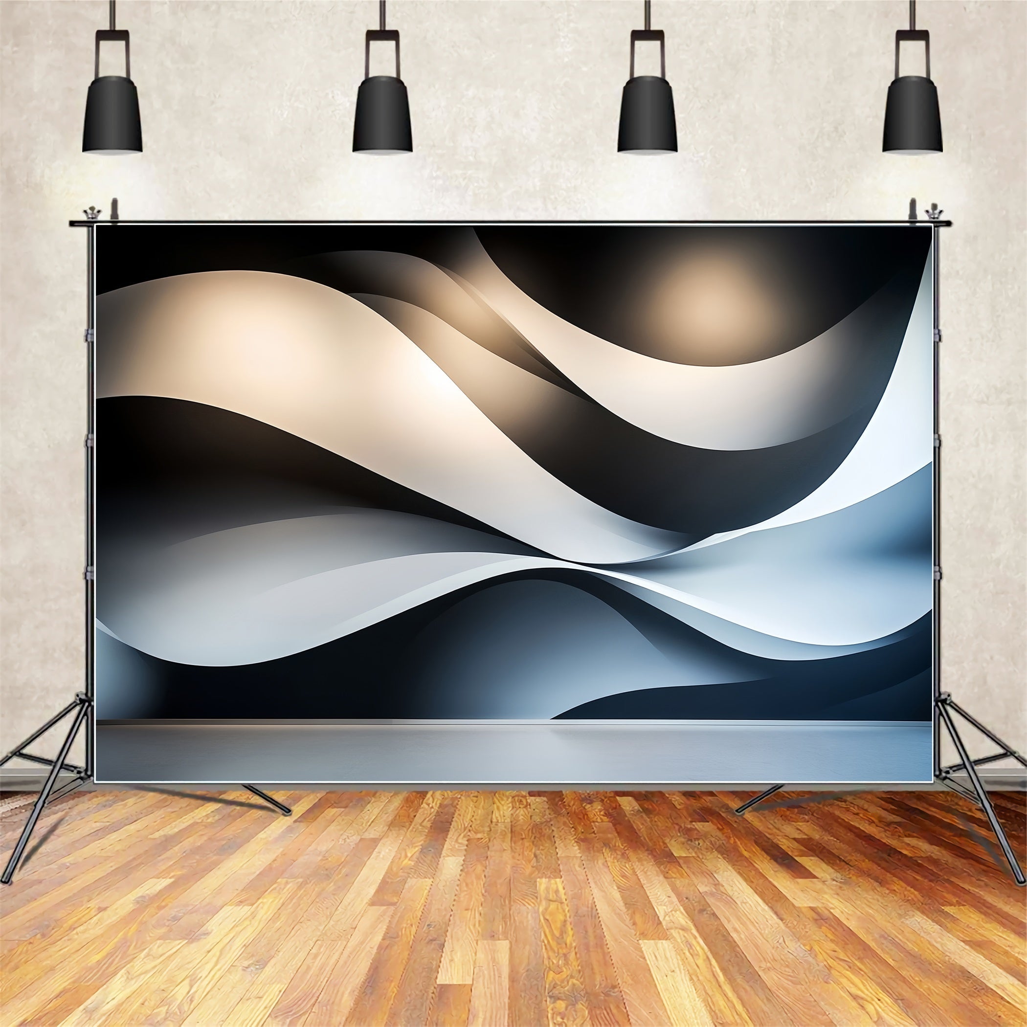 Cool Backdrops Monochrome Flowing Wave Layers Abstract Backdrop UK CSH58-151
