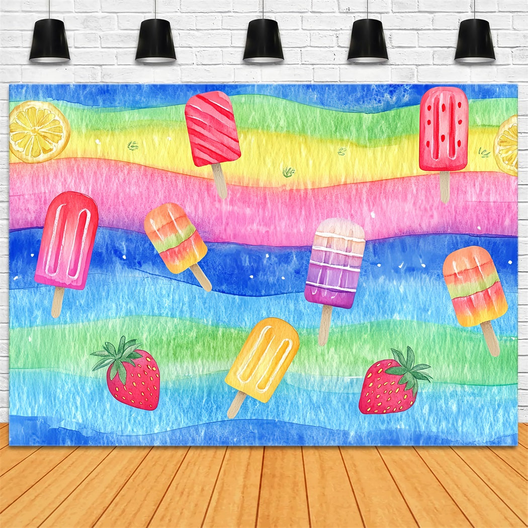 Watercolor Backdrop Rainbow Popsicle Summer Pattern Abstract Photo Backdrop UK CSH58-187