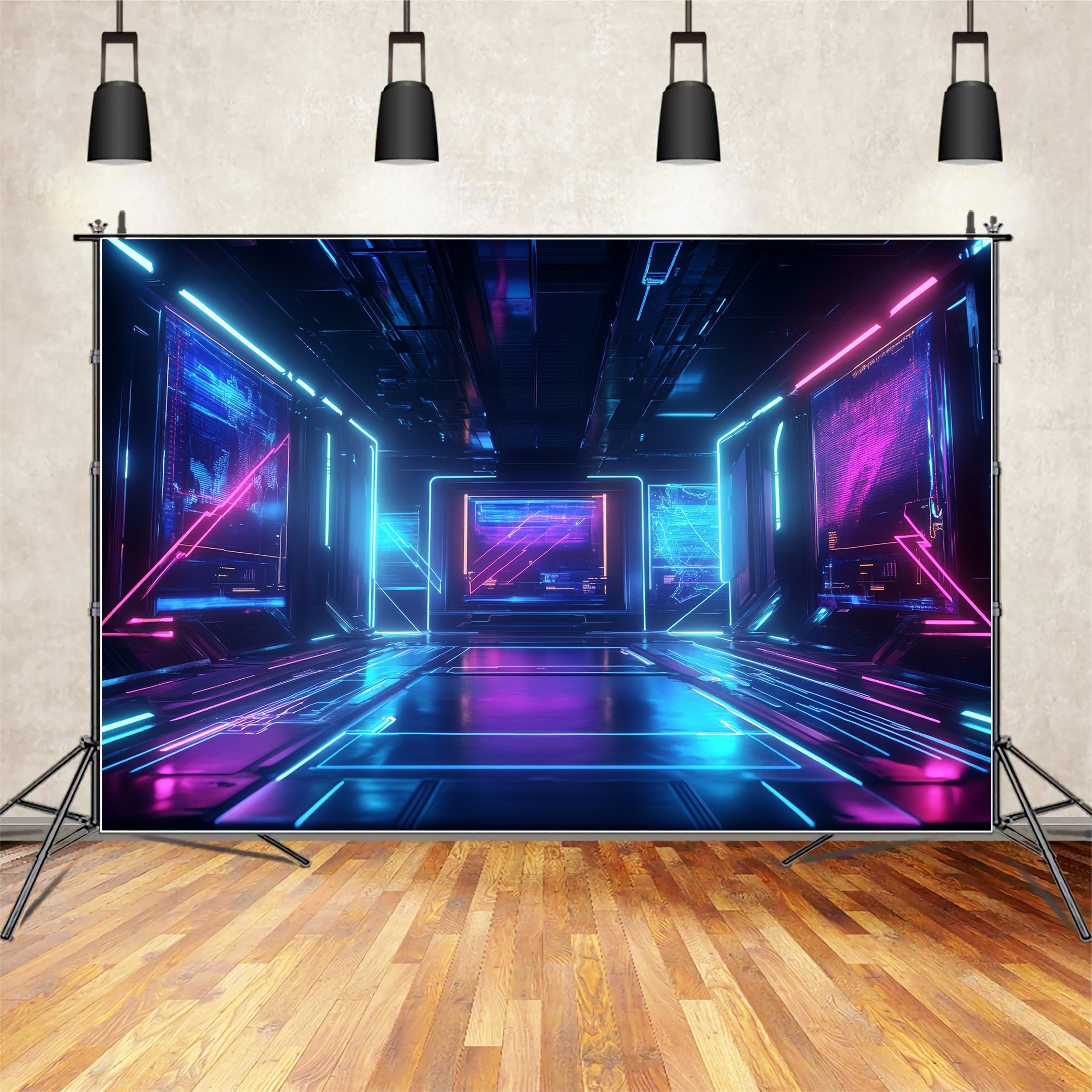 Cool Backdrops Neon Cyberpunk Digital Corridor Abstract Backdrop UK CSH58-194