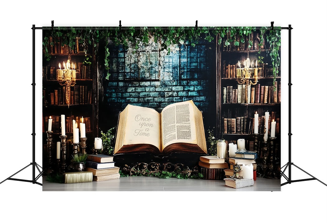 Once Upon a Time Backdrop Vintage Library Candlelit Storybook Children Backdrops UK CSH58-235