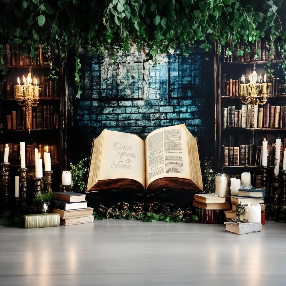 Once Upon a Time Backdrop Vintage Library Candlelit Storybook Children Backdrops UK CSH58-235