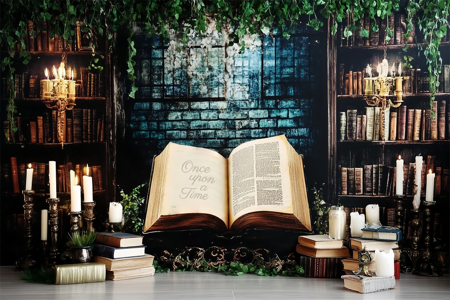 Once Upon a Time Backdrop Vintage Library Candlelit Storybook Children Backdrops UK CSH58-235