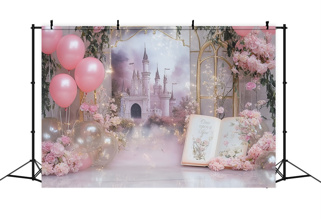 Once Upon a Time Backdrop Pink Castle Balloons Dreambook Newborn Backdrop UK CSH58-236