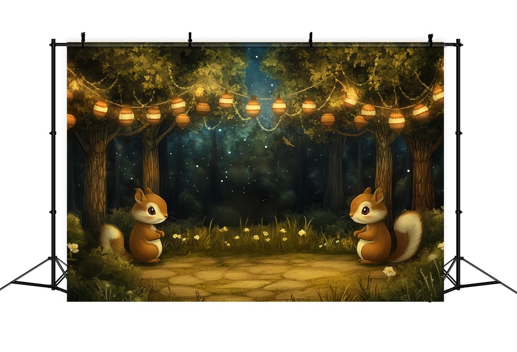 Newborn Cute Backdrop Forest Squirrel Lantern Night Newborn Backdrop UK CSH58-240