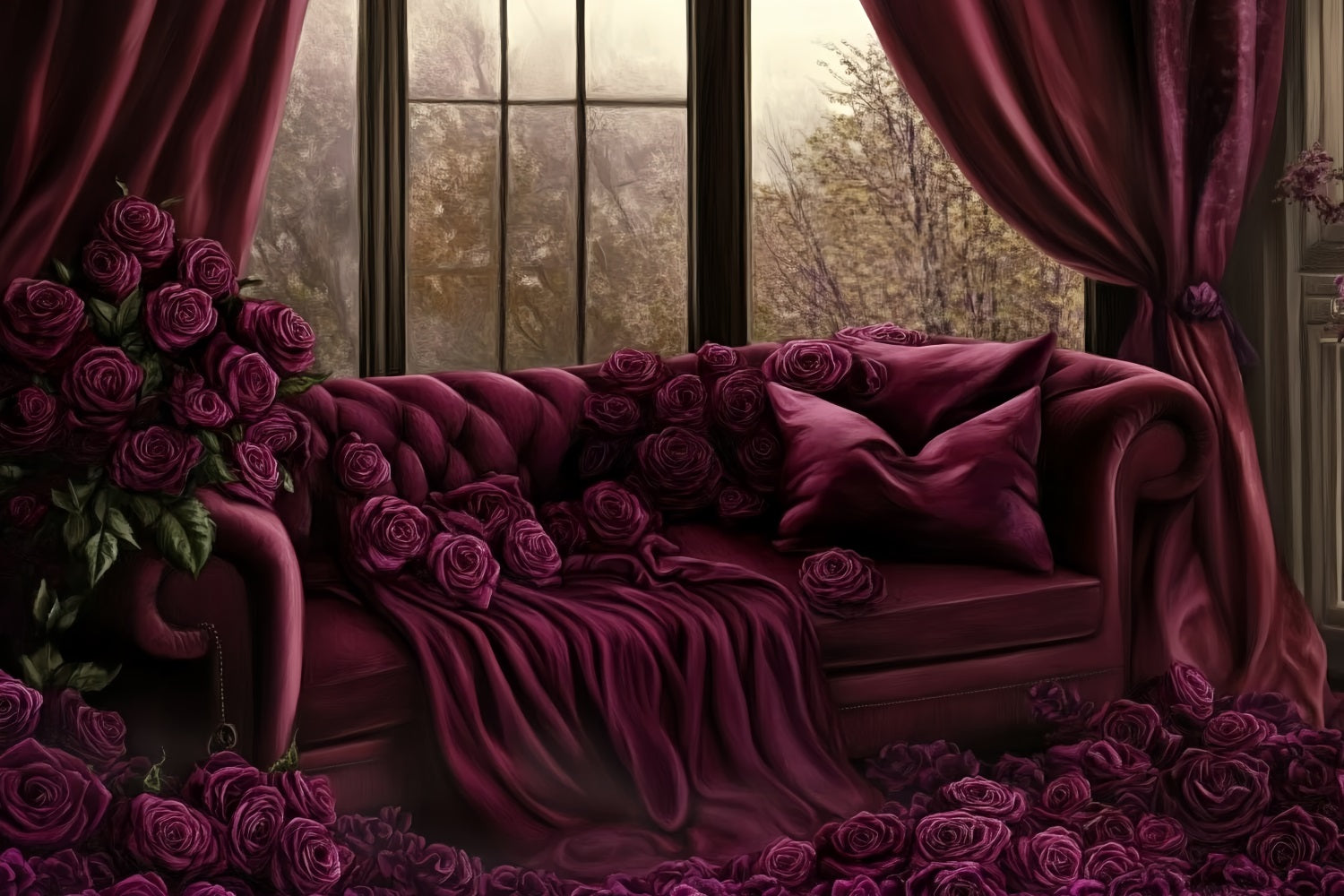 Sexy Boudoir Backdrop Burgundy Roses Velvet Sofa Boudoir Backdrop UK CSH58-247