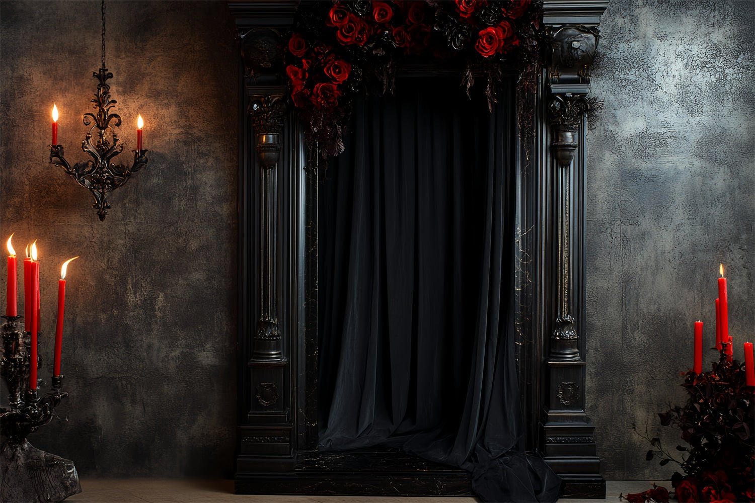 Sexy Boudoir Backdrop Gothic Black Candle Roses Boudoir Photo Backdrops UK CSH58-249