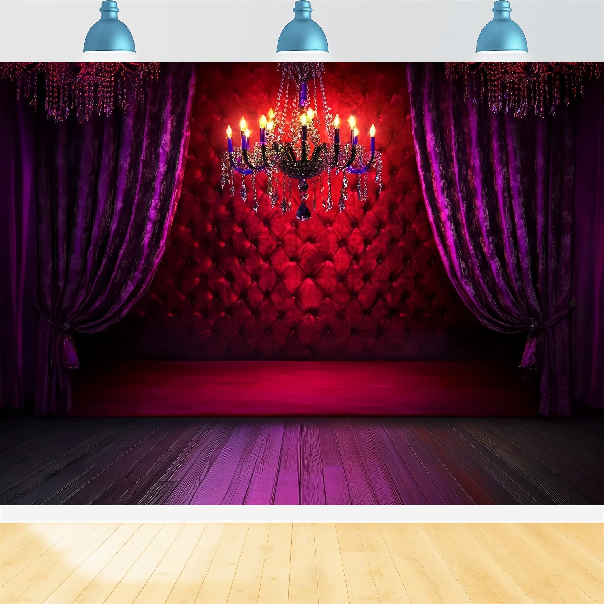 Sexy Backdrop Crimson Velvet Chandelier Glow Boudoir Backdrops UK CSH58-250