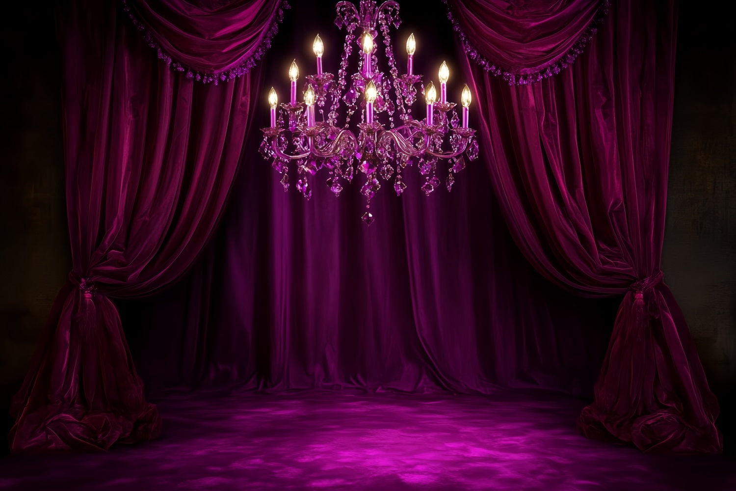 Boudoir Sexy Backdrop Magenta Velvet Chandelier Drapes Boudoir Backdrop UK CSH58-251