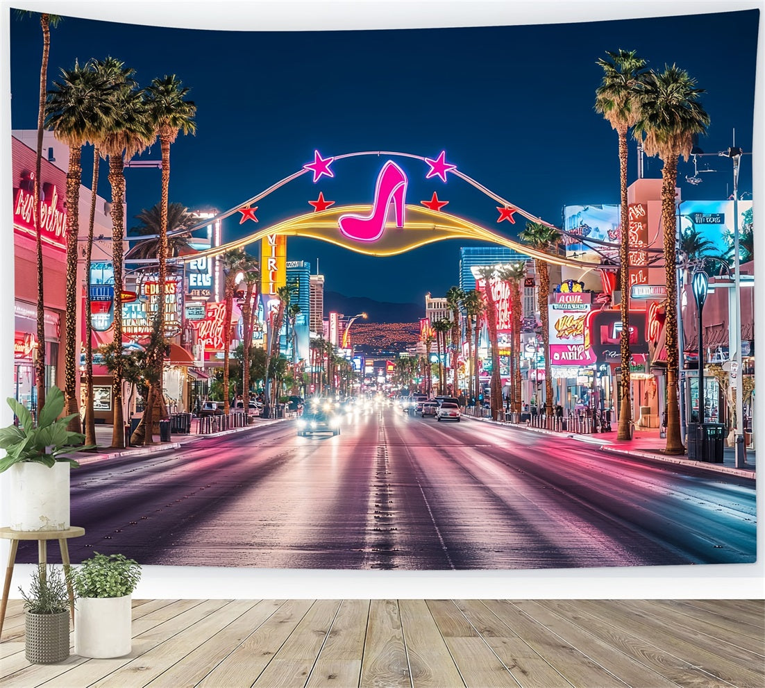 Las Vegas Backdrop Pink Disco High Heels Neon Street Las Vegas Photo backdrop UK CSH58-8