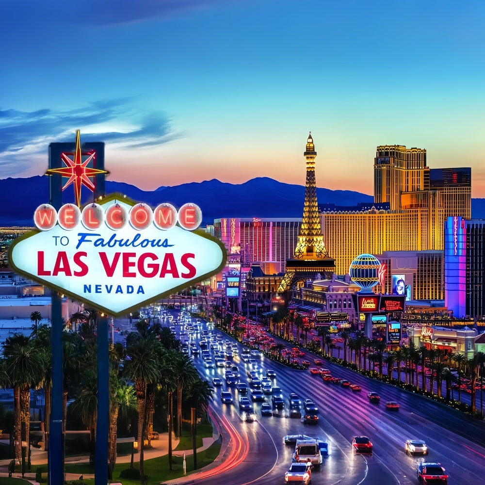 Las Vegas Backdrop Evening Sunset Paris Hotel Welcome to Fabulous Las Vegas Sign UK CSH58-9