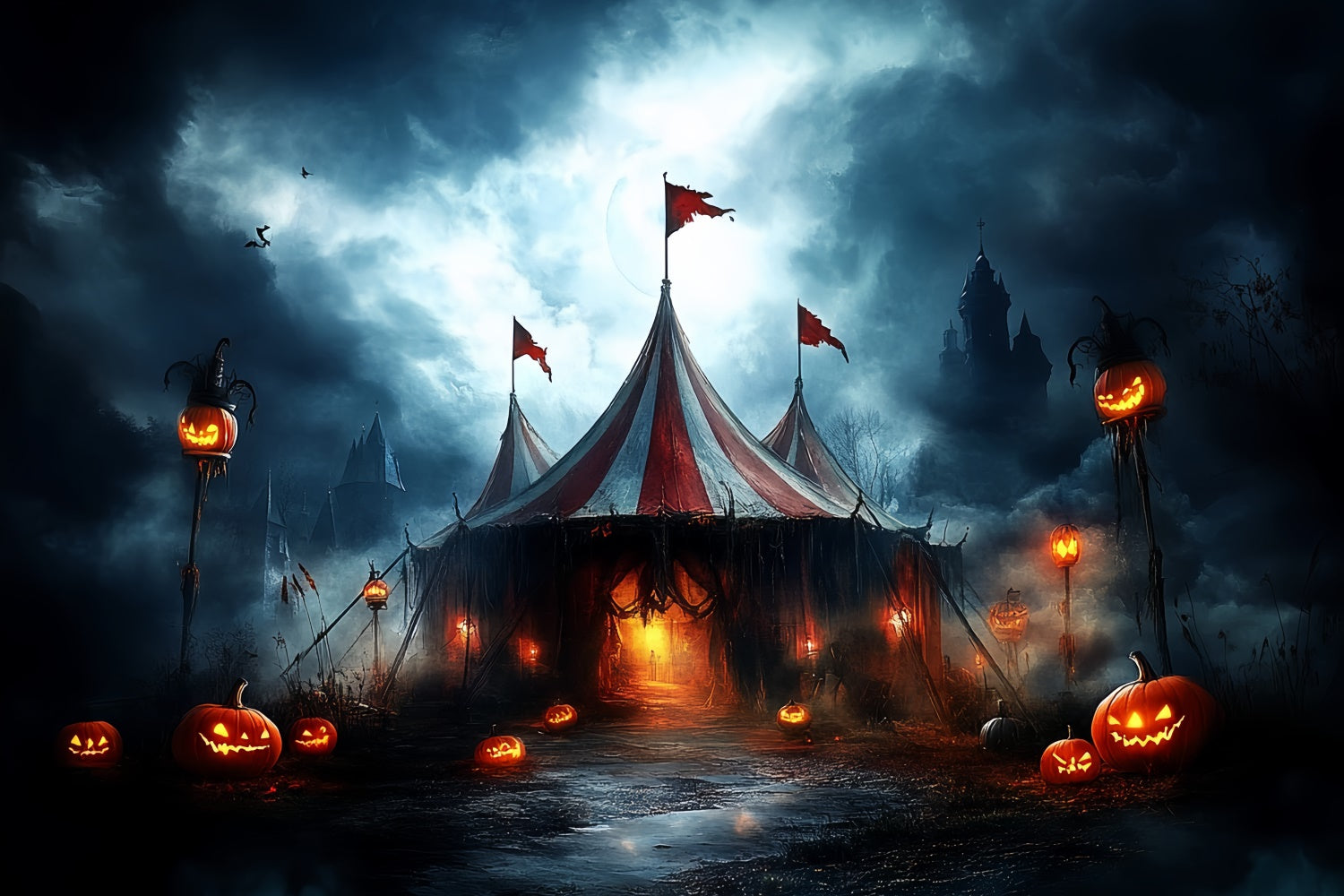 Halloween Backdrop Ideas Nightmare Circus Moonlight Backdrop UK CSH6-71