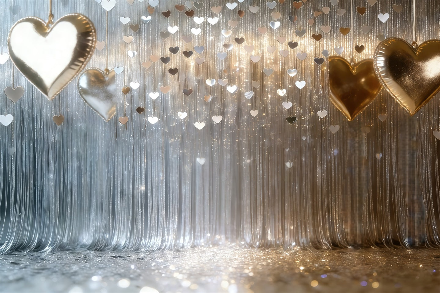 Glitter Valentine Backdrop Silver Heart Fringe Curtain Valentine's Day Backdrops UK CSH61-103