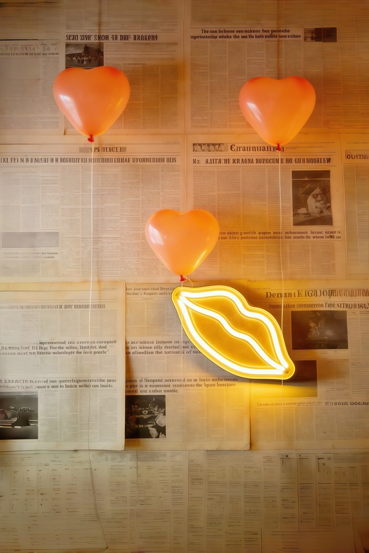 Newspaper Valentine's Day Backdrop Heart Balloon Neon Wall Valentine's Day Backdrop Ideas UK CSH61-110