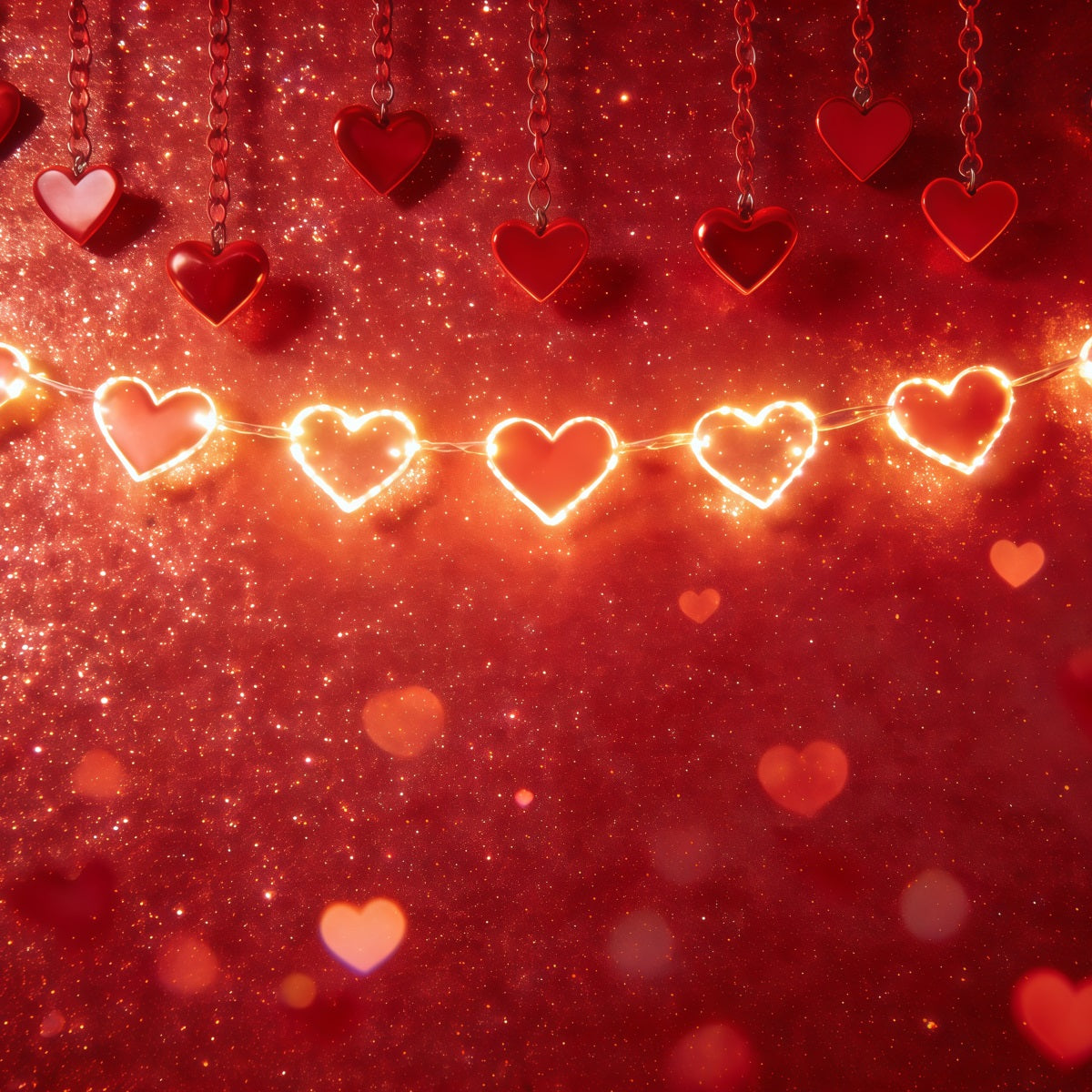Glitter Valentine's Day Backdrop Glowing Heart Garland Valentine's Day Backdrops For Pictures UK CSH61-114