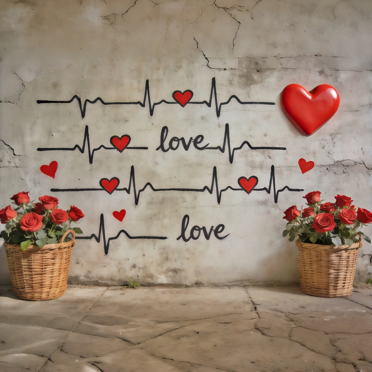 Graffiti Wall Valentine's Day Backdrop Heartbeat Love Graffiti Wall Valentines Backdrops UK CSH61-115