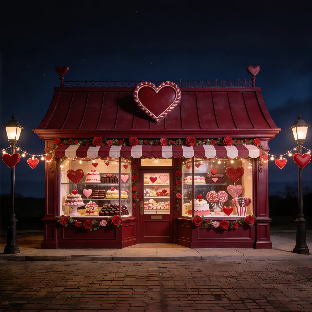 Candy Shop Valentine's Day Backdrop Sweetheart Dessert Window Valentine's Photo Backdrop UK CSH61-116