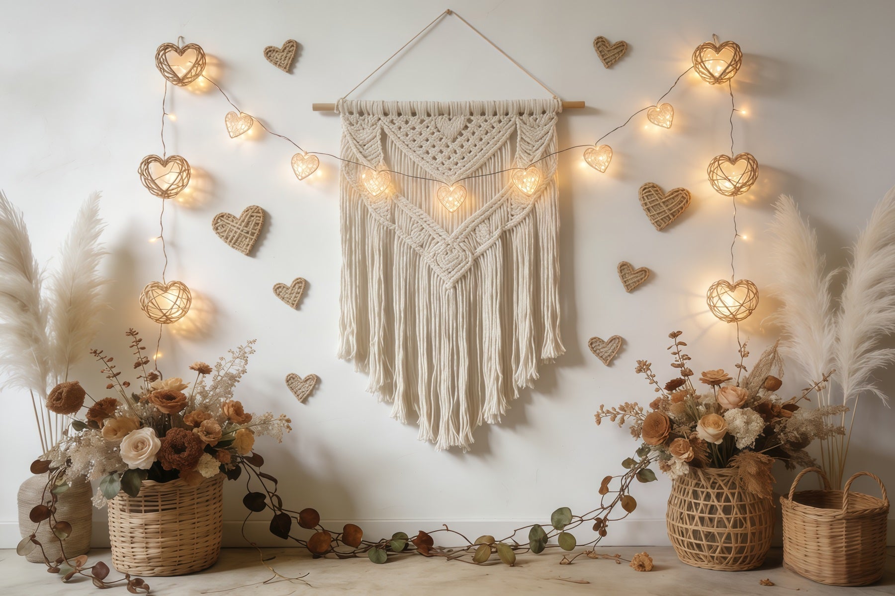 Boho Floral Valentine's Day Backdrop Macrame Heart Garland Valentine Backdrop For Pictures UK CSH61-118