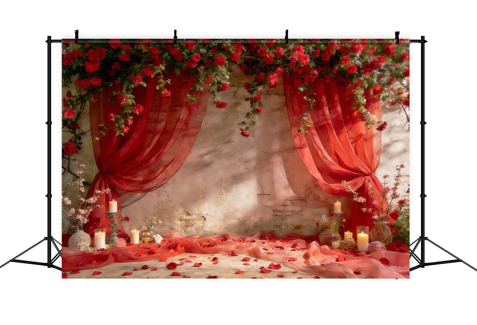 Spring Flowers Backdrop Romantic Red Draped Roses Spring Party Backdrop UK CSH61-121
