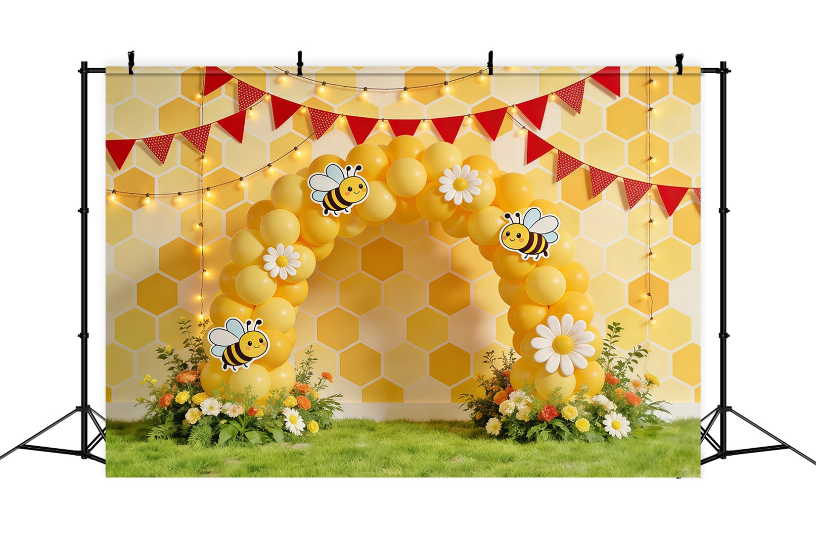 Honey Bee Backdrop Honeycomb Daisy Balloon Arch Photography Backdrops Spring UK CSH61-122