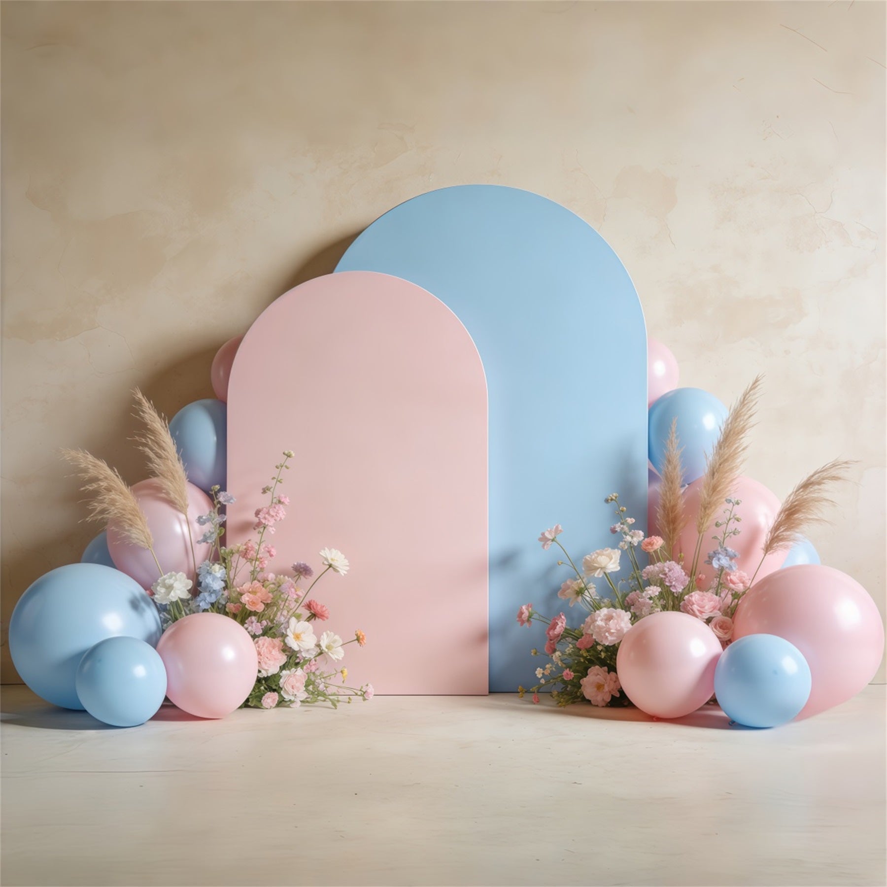 Pampas Grass Photo Backdrop Pastel Arch Balloons Floral Backdrops Spring UK CSH61-126