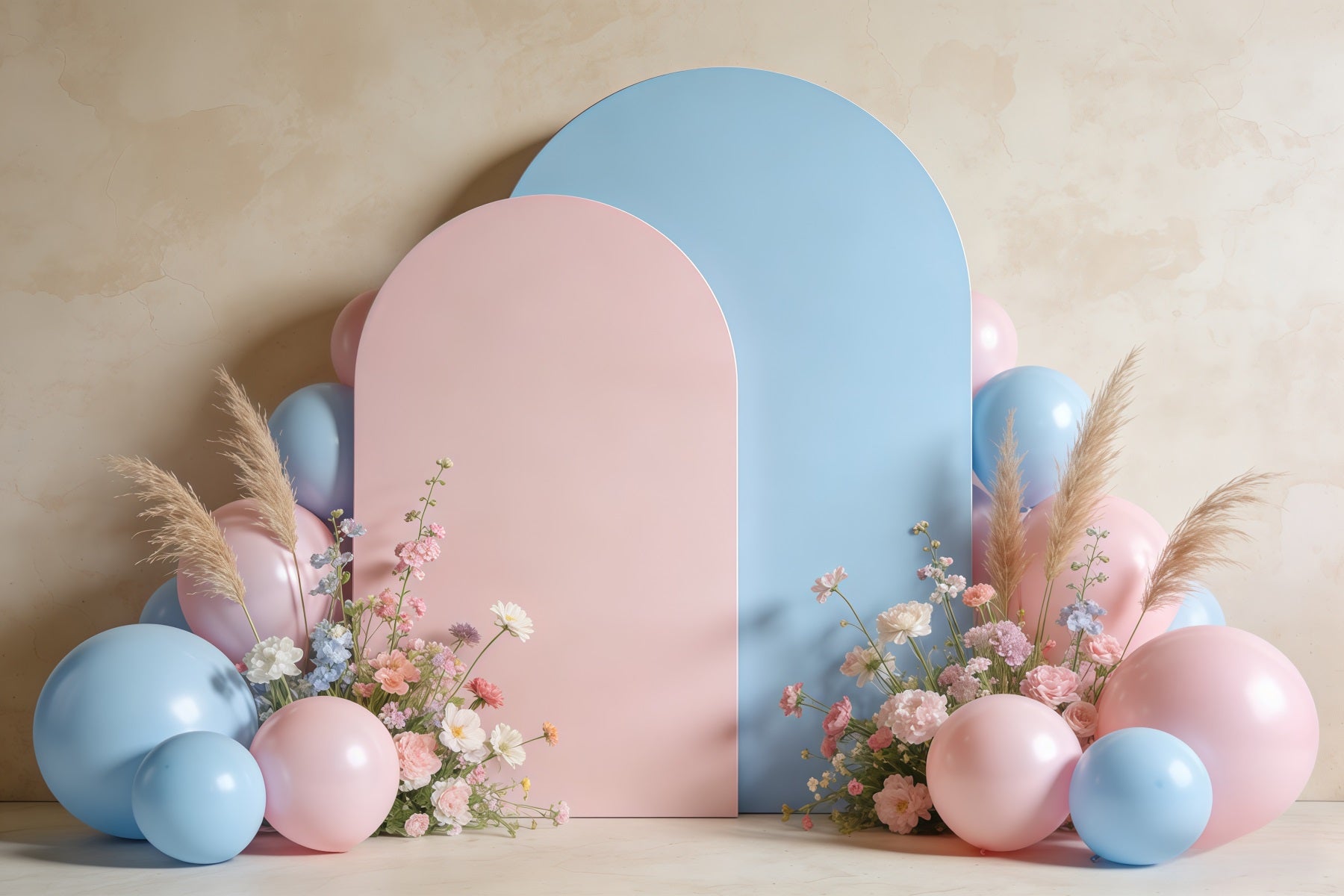 Pampas Grass Photo Backdrop Pastel Arch Balloons Floral Backdrops Spring UK CSH61-126