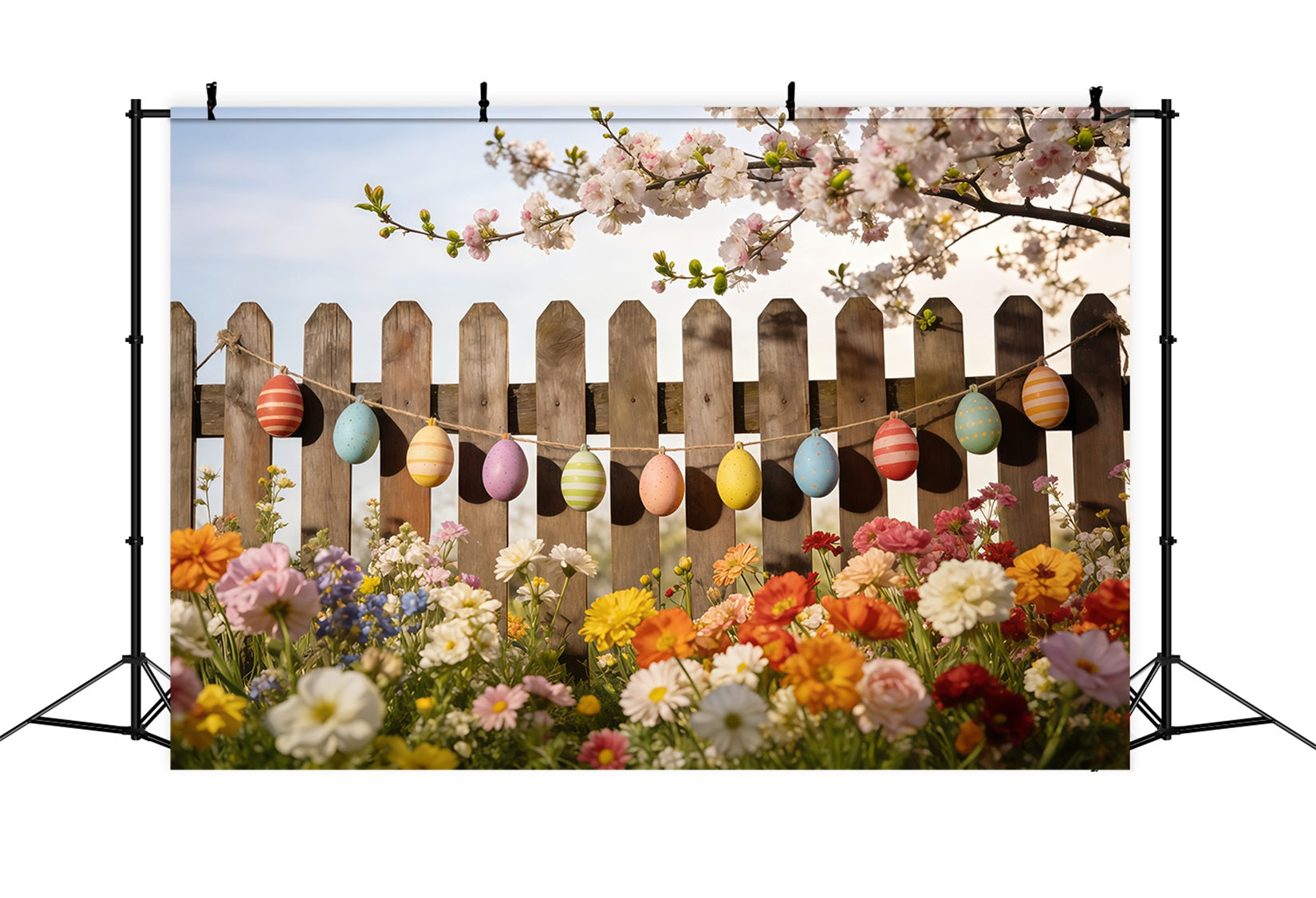 Spring Easter Backdrop Painted Eggs Garden Fence Spring Photo Booth Backdrop UK CSH61-131