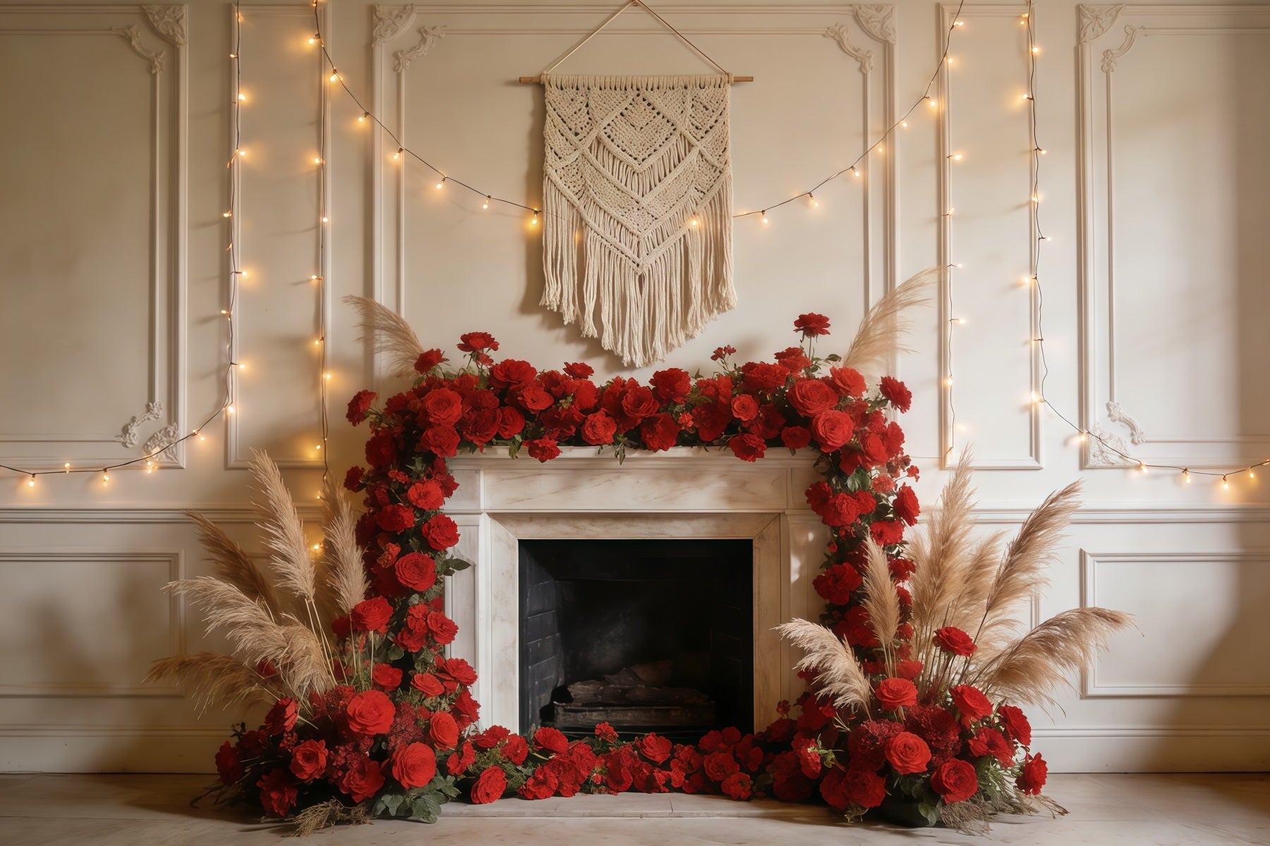 Pampas Wall Backdrop Fireplace Roses Pampas Glow Spring Picture Backdrops UK CSH61-135