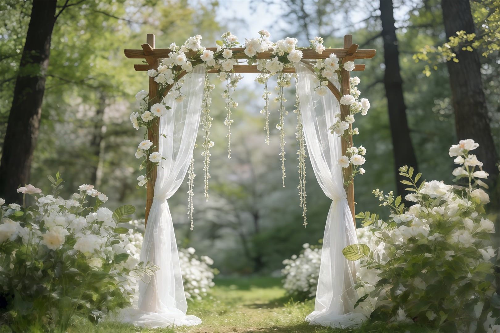 Spring Wedding Backdrop White Blossom Garden Archway Spring Backdrop Pictures UK CSH61-141