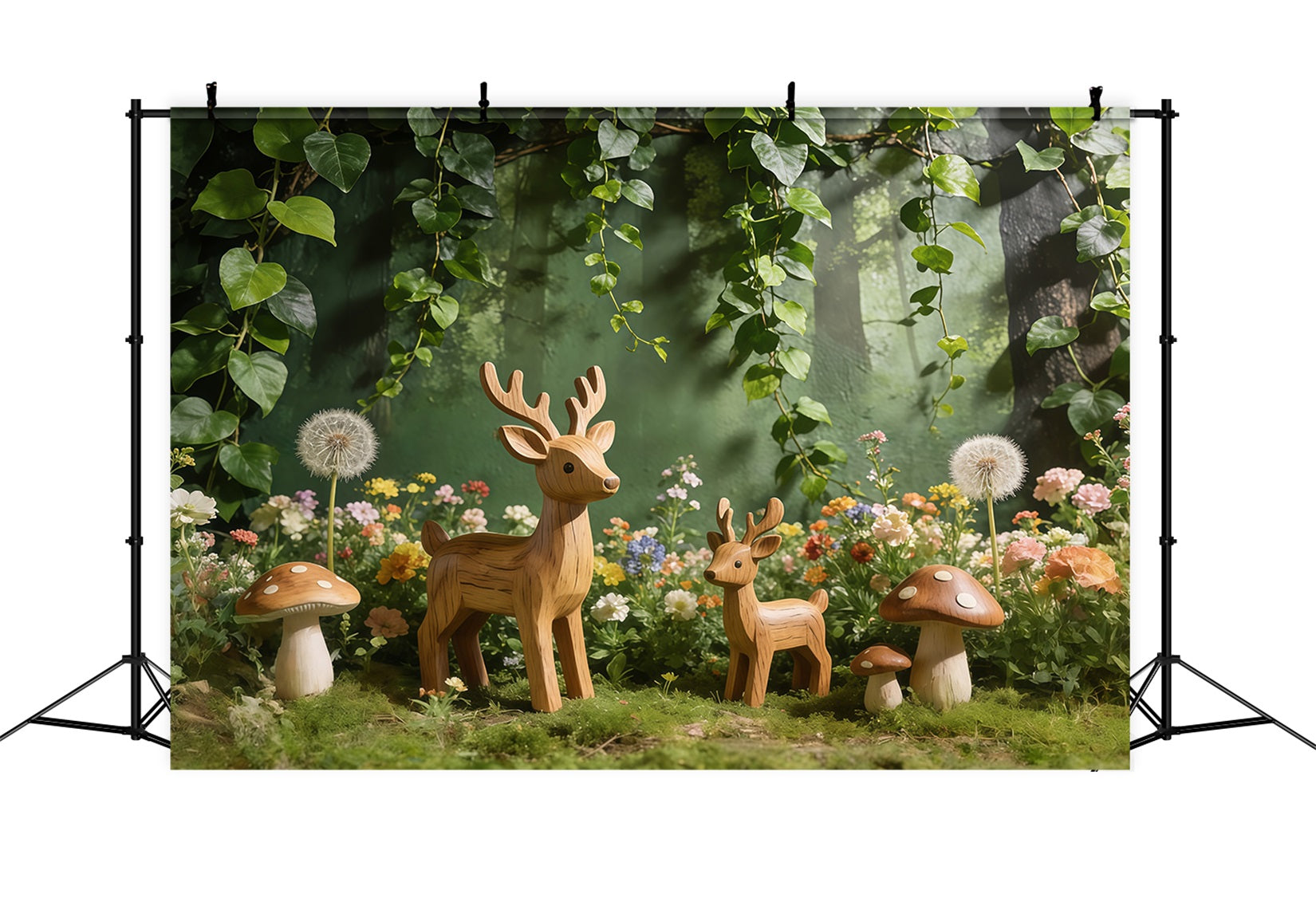 Deer Backdrop Woodland Forest Mushroom Meadow Spring Backdrop Flowers UK CSH61-145