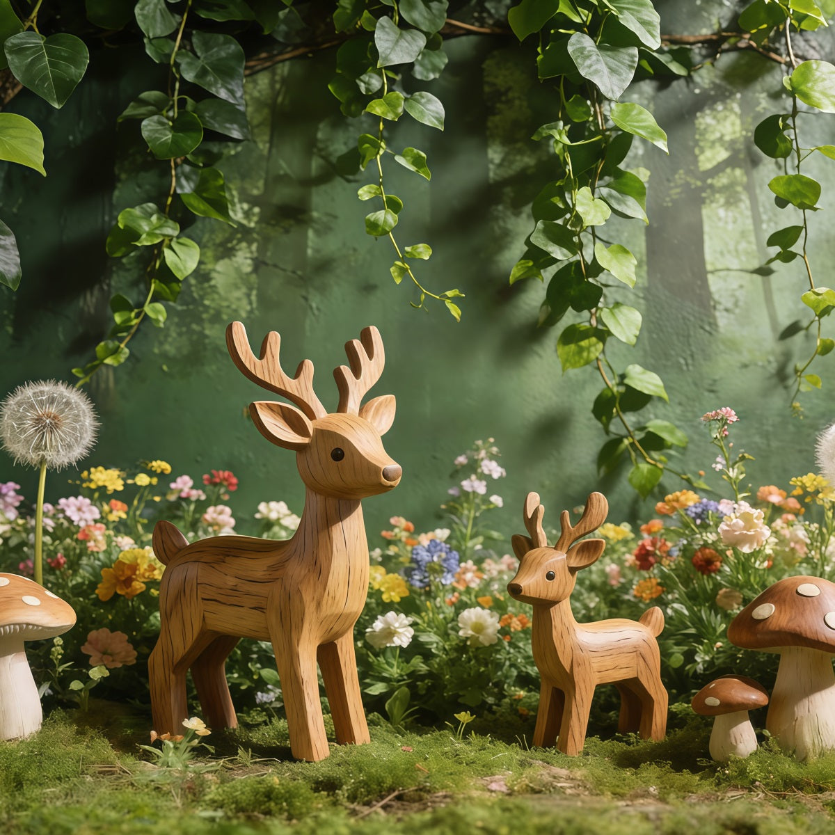 Deer Backdrop Woodland Forest Mushroom Meadow Spring Backdrop Flowers UK CSH61-145