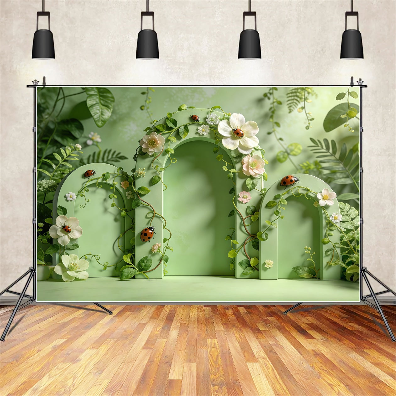 Lady Bug Backdrop Green Arch Door Floral Garden Spring Backdrops Ideas UK CSH61-147
