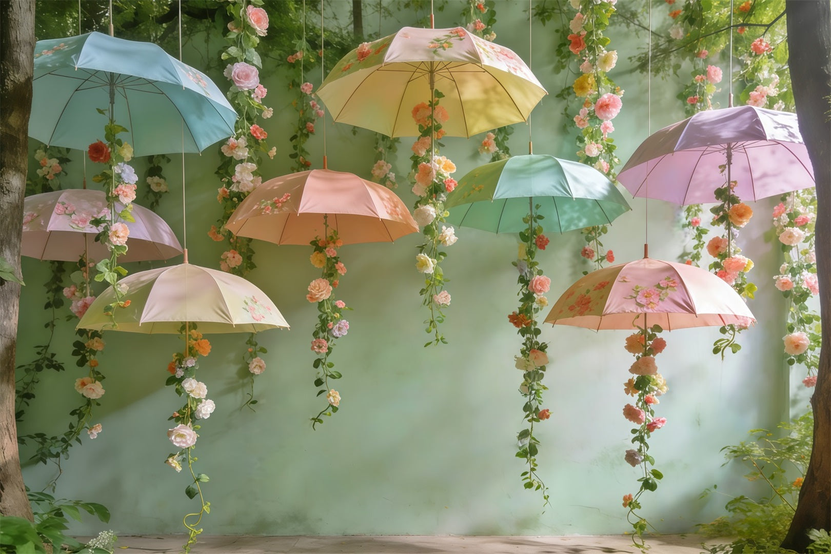Spring Break Backdrop Hanging Umbrella Blossom Canopy Spring Backdrop UK CSH61-148