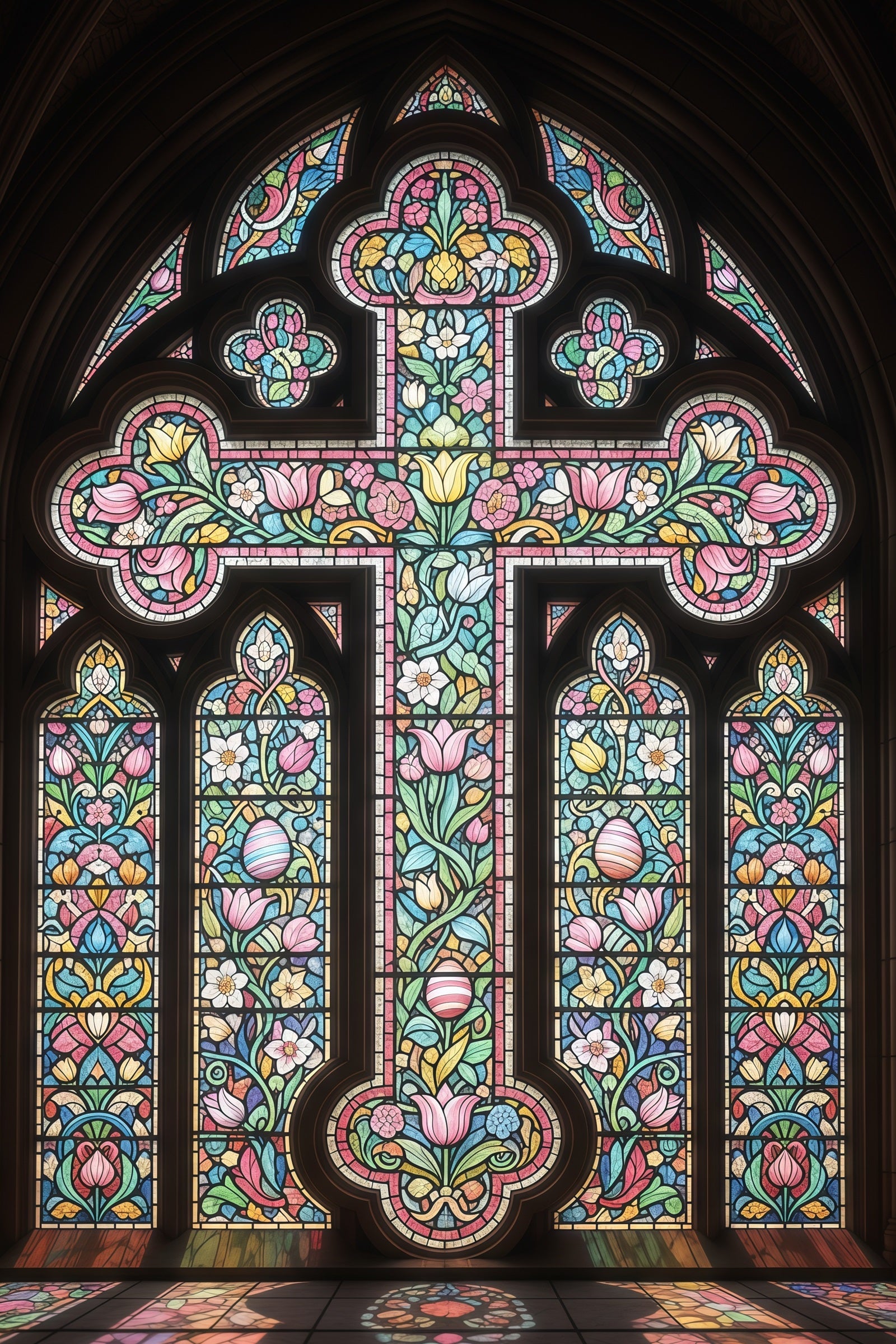 Stained Glass Window Backdrop Cathedral Cross Ornate Gothic Easter Backdrops UK CSH61-15