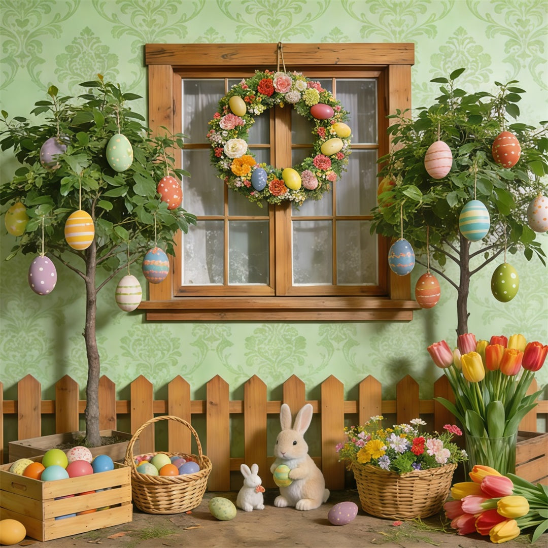 Easter Spring Backdrop Garden Window Egg Bunny Spring Photography Backdrops UK CSH61-155