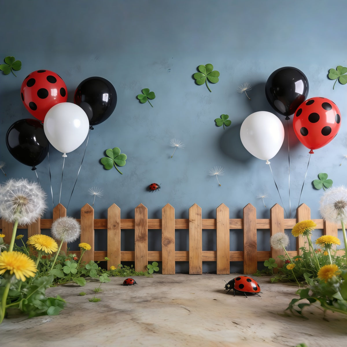 Ladybug Backdrops Clover Balloon Fence Dandelion Spring Backdrop Ideas UK CSH61-156
