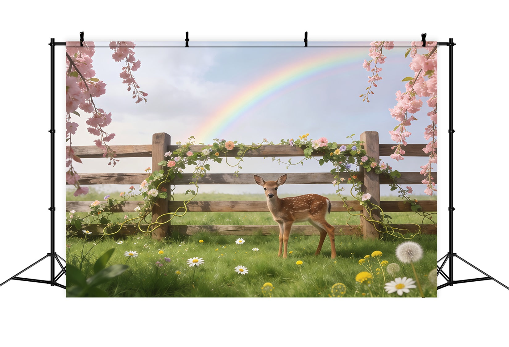 Lawn Fawn Spring Flowers Backdrop Meadow Fawn Rainbow Blossom Spring Backdrop Photography UK CSH61-157
