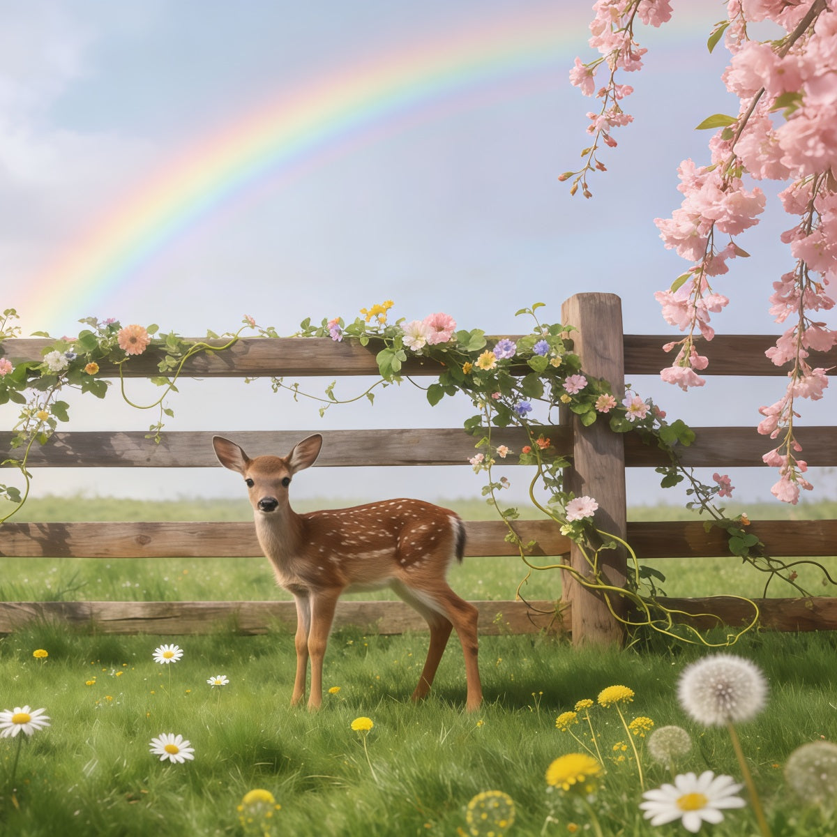 Lawn Fawn Spring Flowers Backdrop Meadow Fawn Rainbow Blossom Spring Backdrop Photography UK CSH61-157